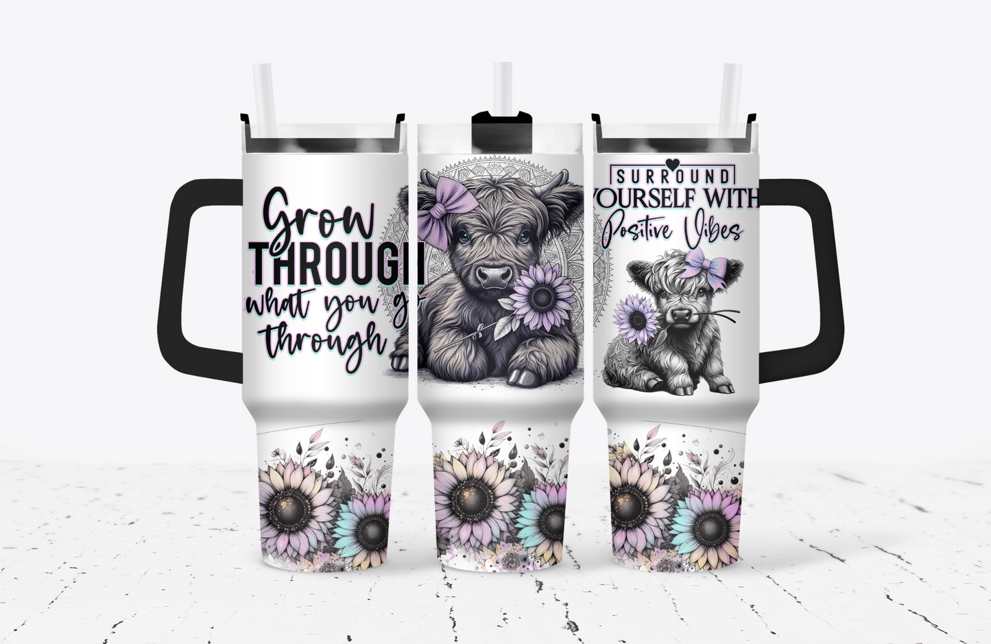 Purple Positive Vibes Cow 40oz Tumbler