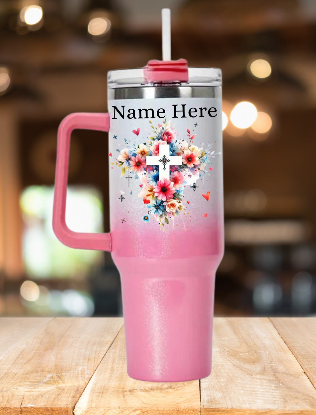 Personalised Cross 40oz Tumbler - Shimmer Pink – Forever Events ...